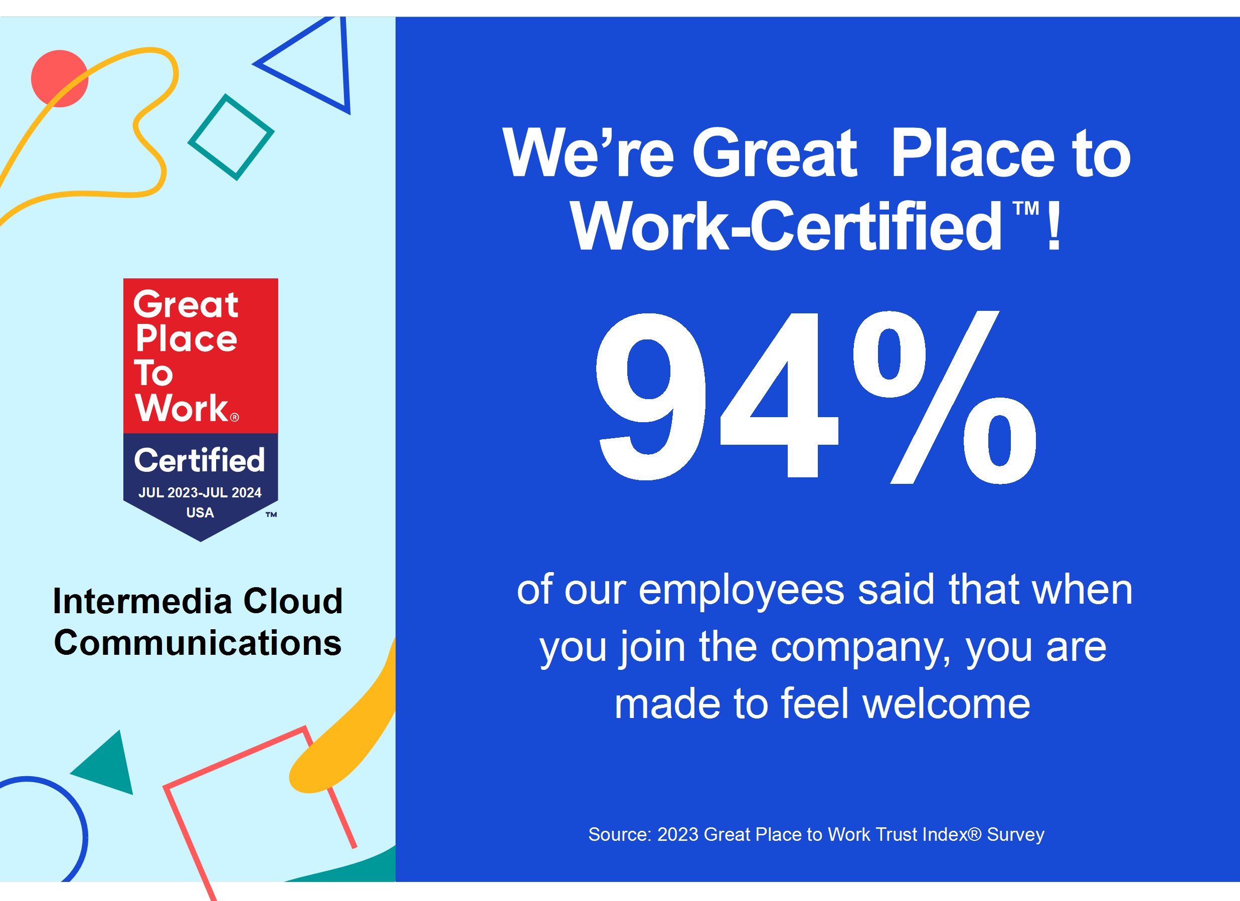Intermedia certified as a Great Place to Work