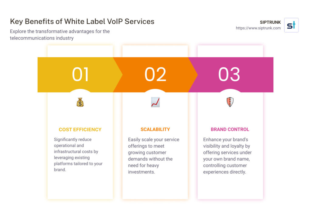 graphic highlighting three primary benefits of white label VoIP