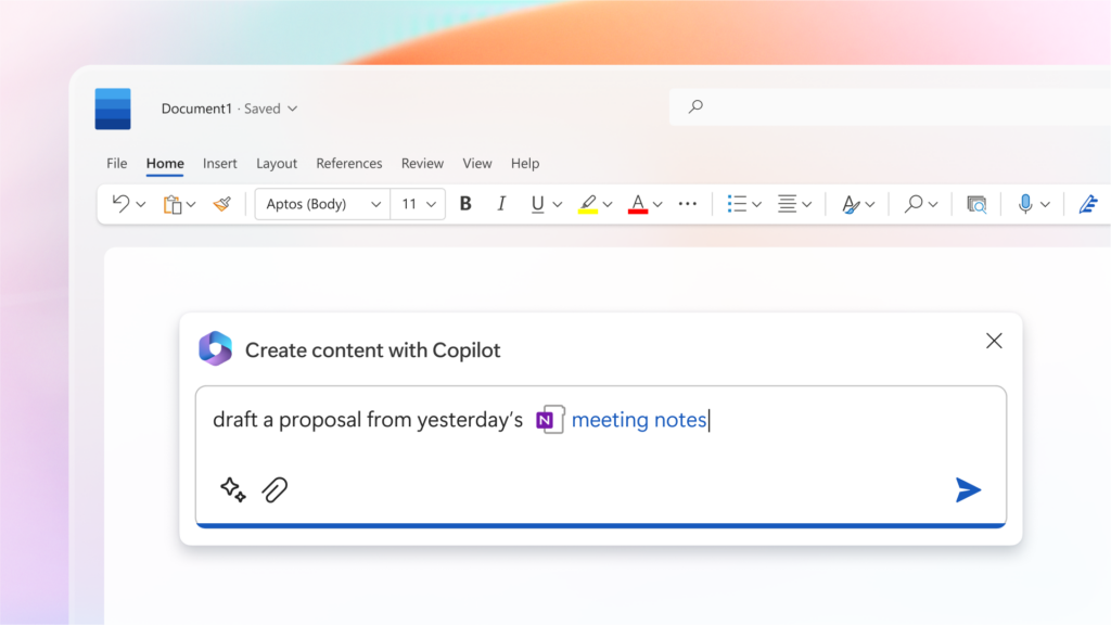 graphic demonstrates copilot for Microsoft 365’s ability to create content