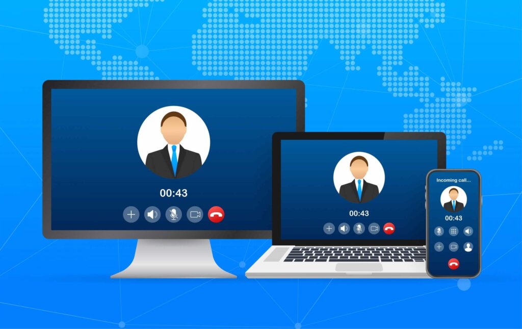 graphic shows how white label VOIP apps are available across desktop and mobile