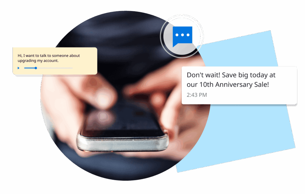 graphic shows customer using retail chatbot on smartphone