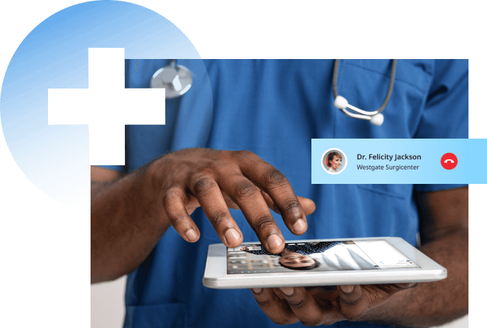 doctor videocalls a patient using a tablet