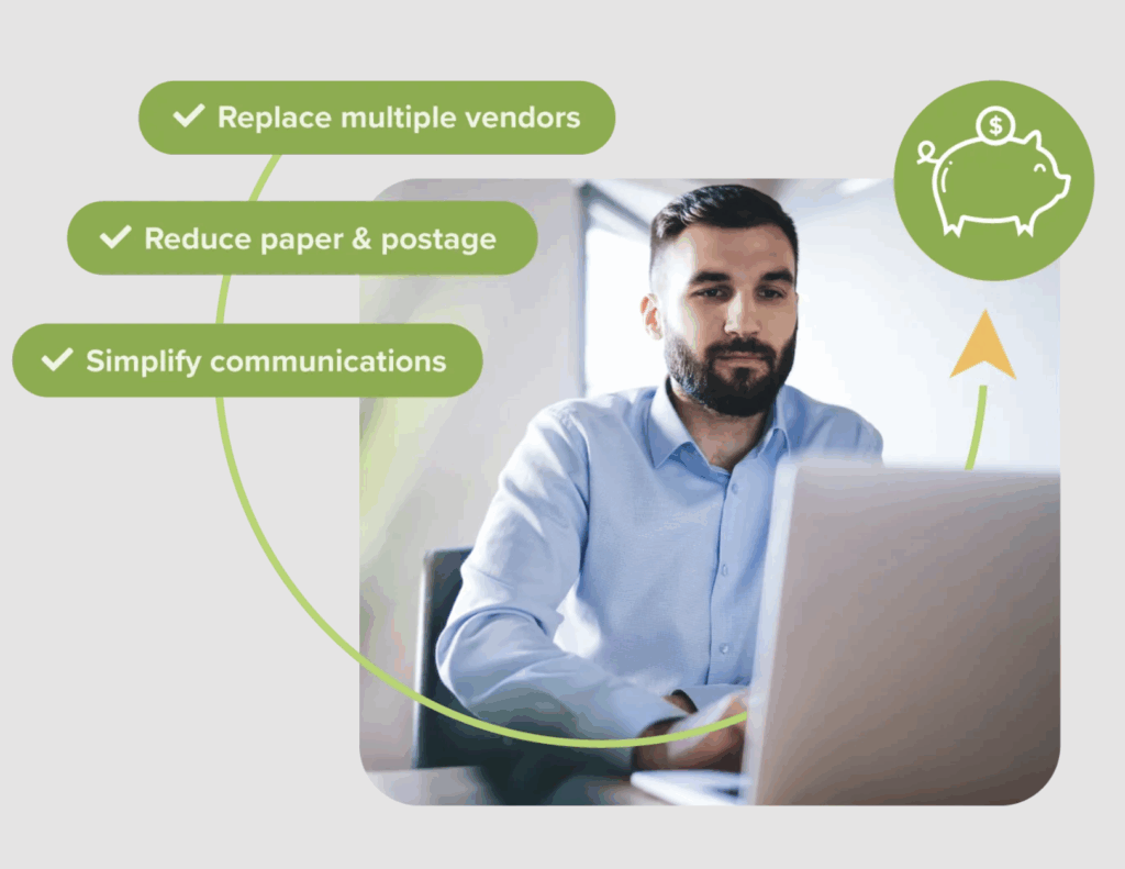Admin using computer to streamline communication across classrooms and schools